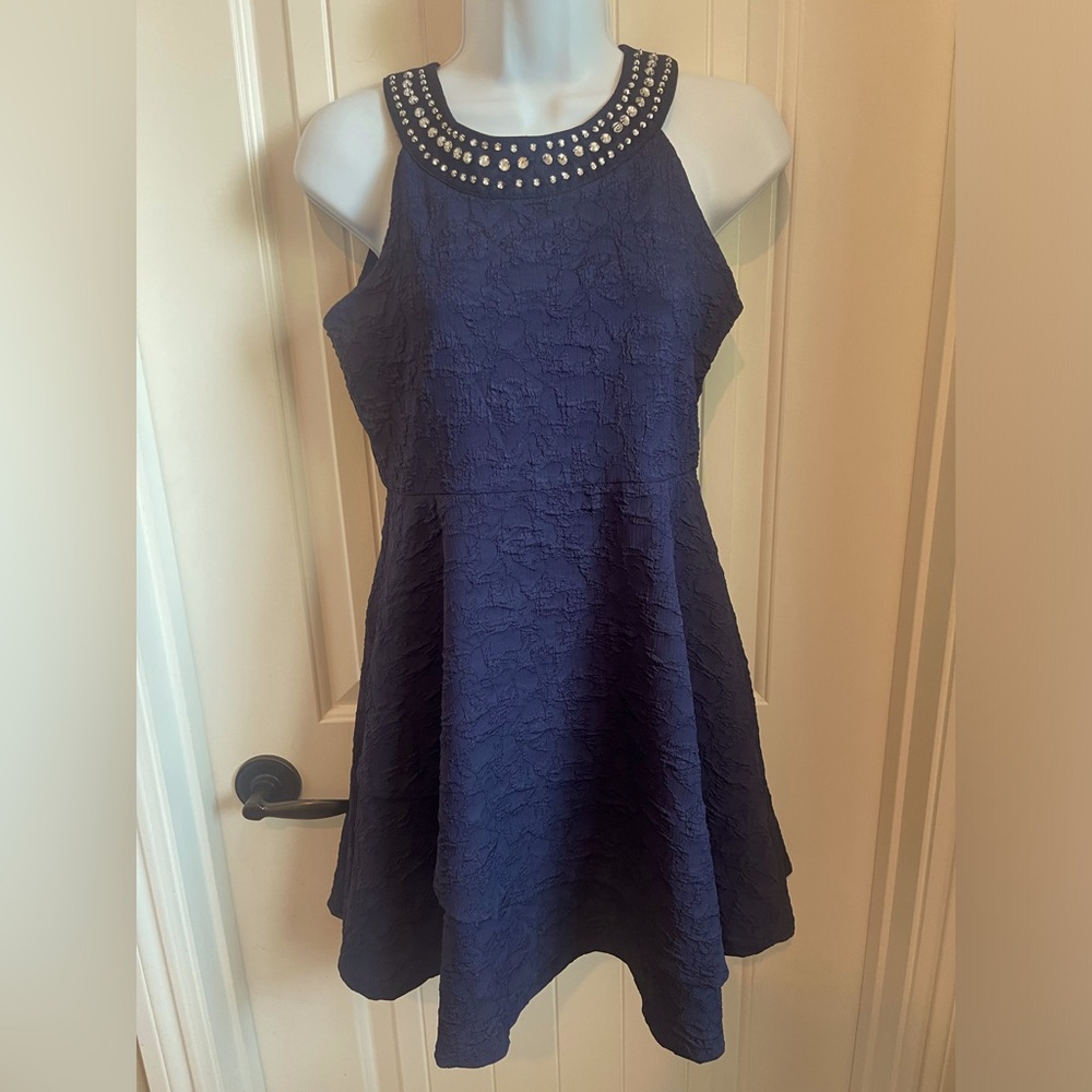 NWT Blush by Us Angels Girl’s Navy Rhinestone Neckline Special Occasion Dress